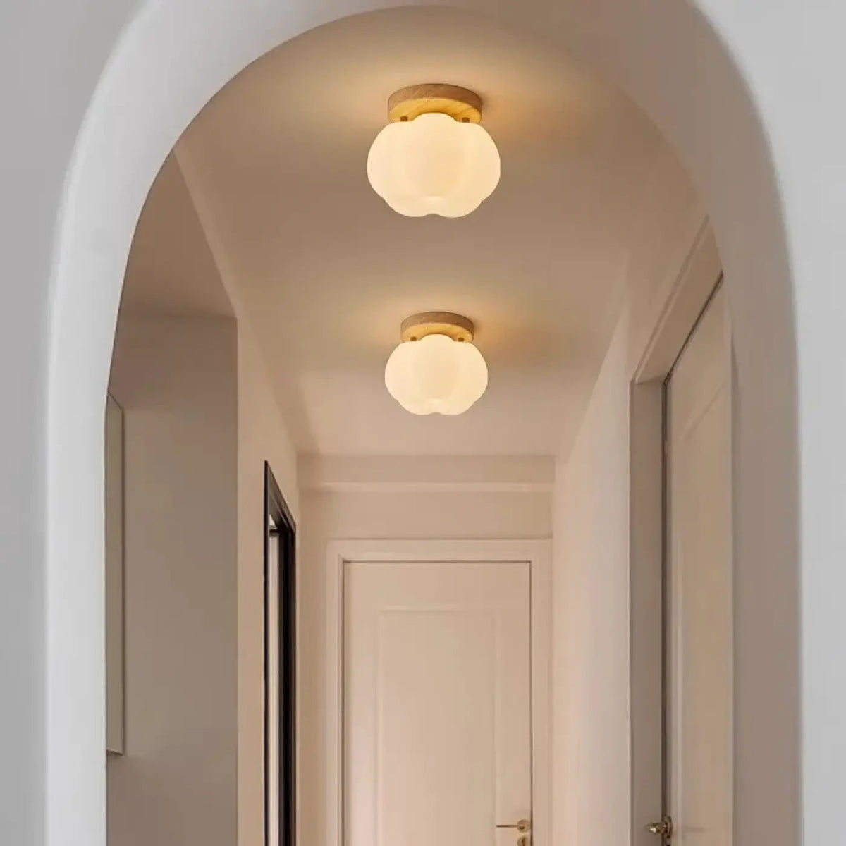 Plafonnier LED Fleur Verre Bois - Dalumea - vue 3