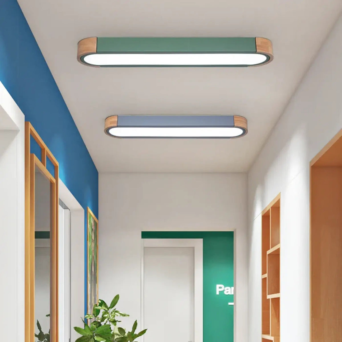 Plafonnier Barre Bois et Verre Design