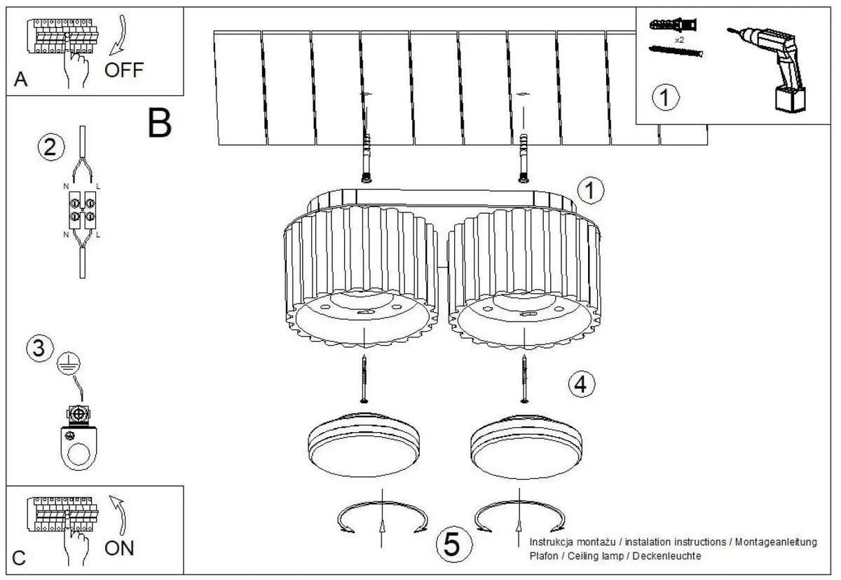 Plafonnier luminaire plafonnier double cylindre strie peach minimaliste - Dalumea - vue 11