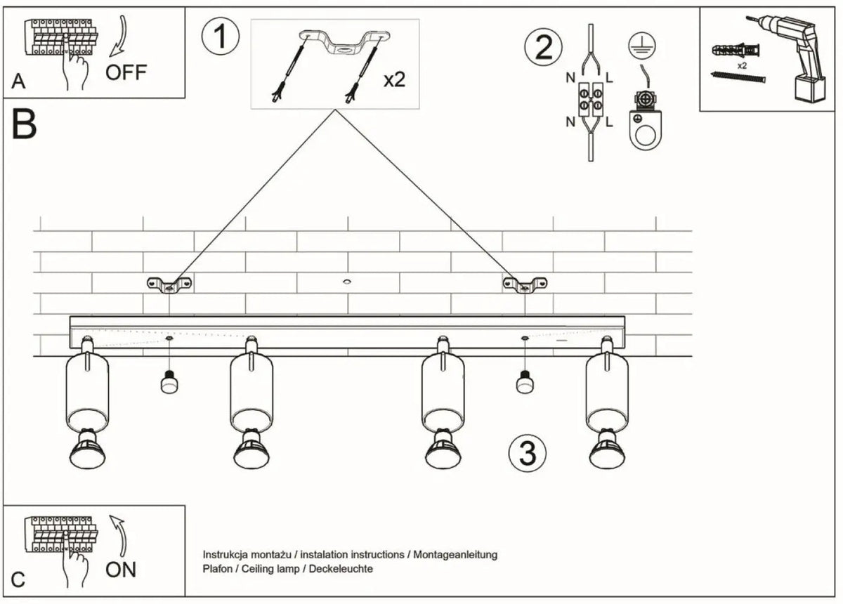 Plafonnier Rail 4 Spots Orientables Noir - Dalumea - vue 7