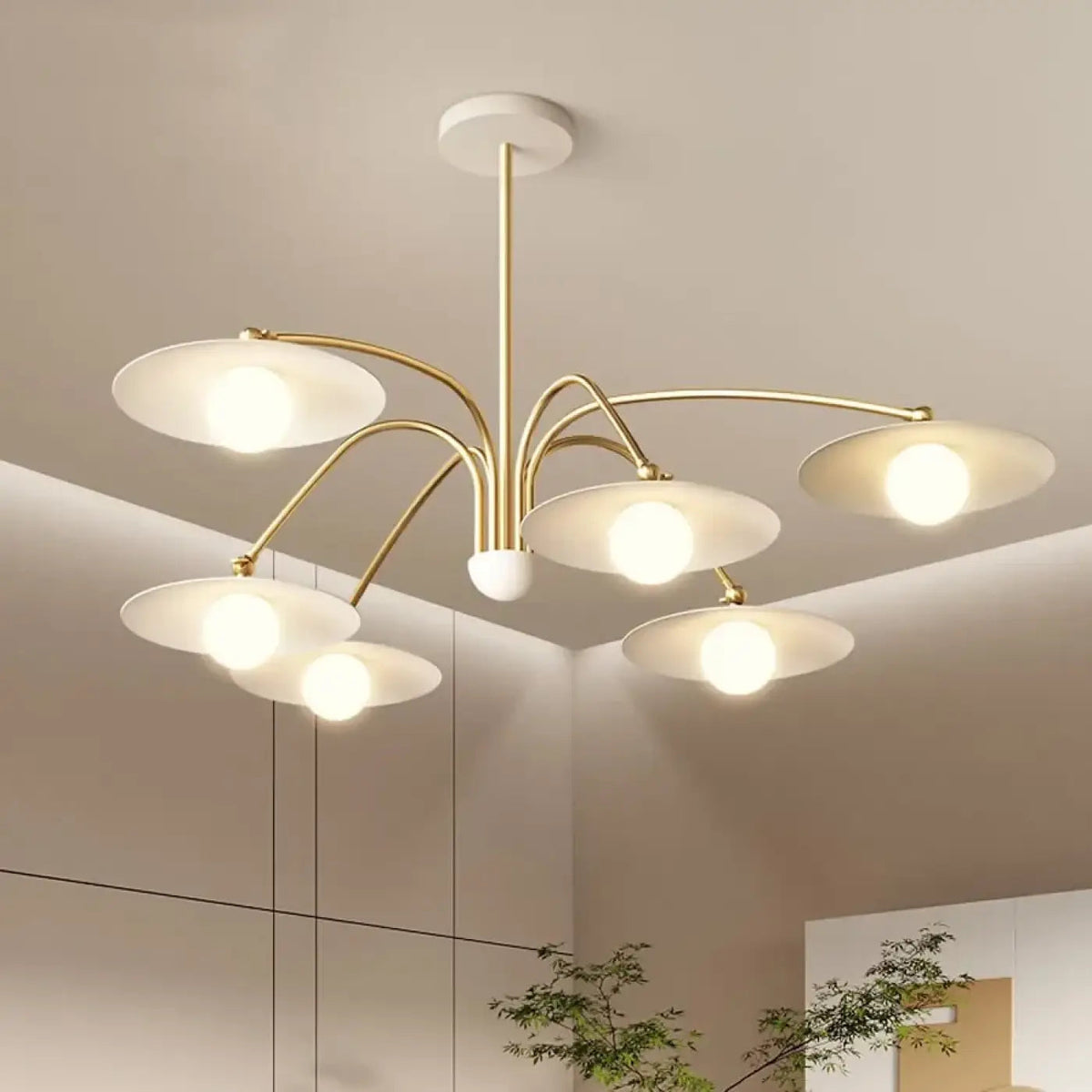 Plafonnier LED Art Déco Blanc Bras Dorés Pivotant - Dalumea - vue 2