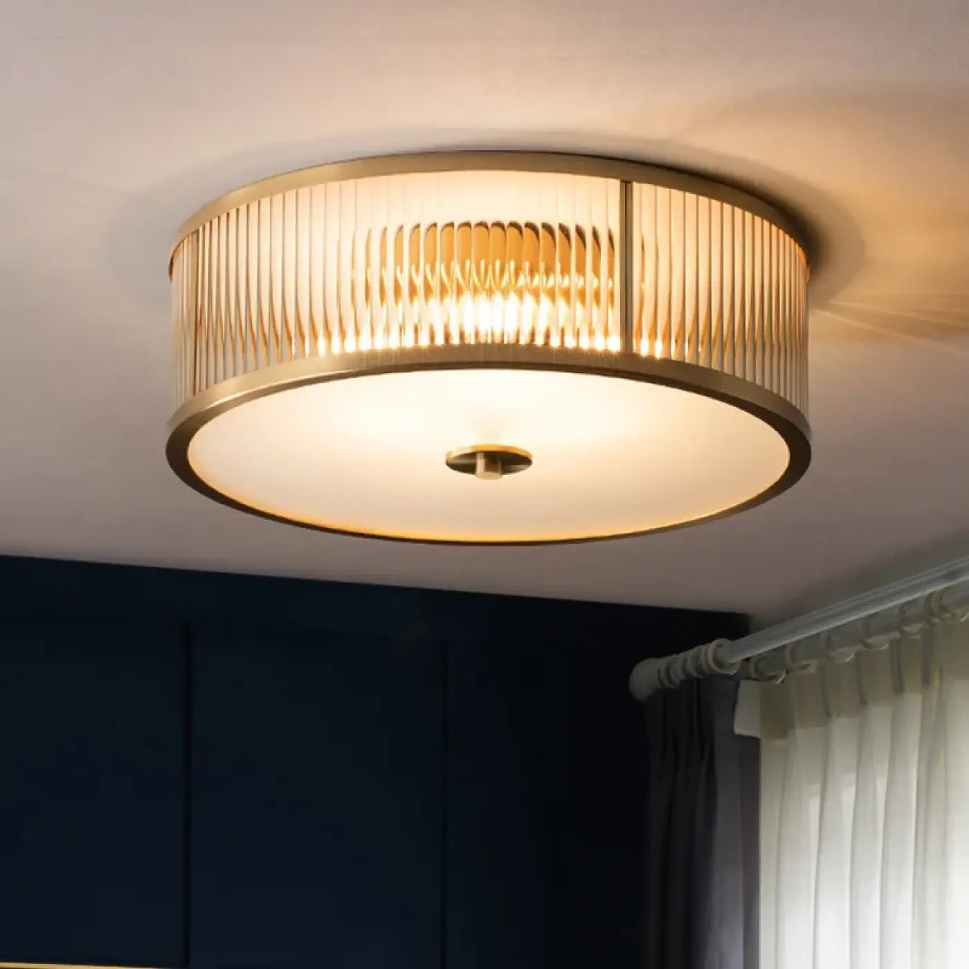 Plafonnier Verre Strié Doré Design - Dalumea - vue 2
