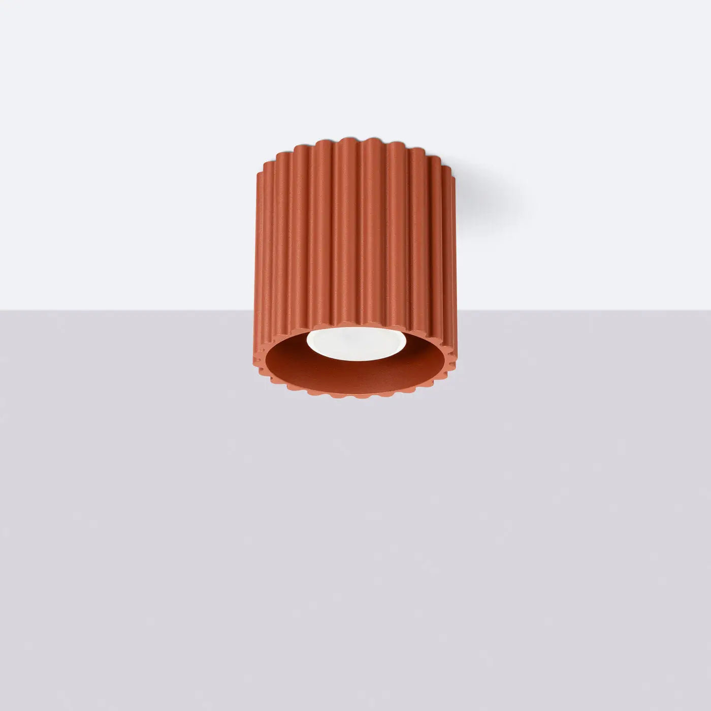 Plafonnier Cylindrique Strié Ouverture Lisse Rouge Ocre - Dalumea - vue 2