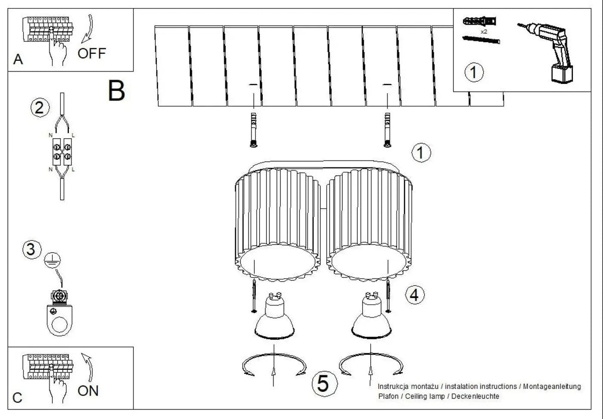 Plafonnier luminaire plafonnier double cylindre strie ultramarine moderne - Dalumea - vue 11