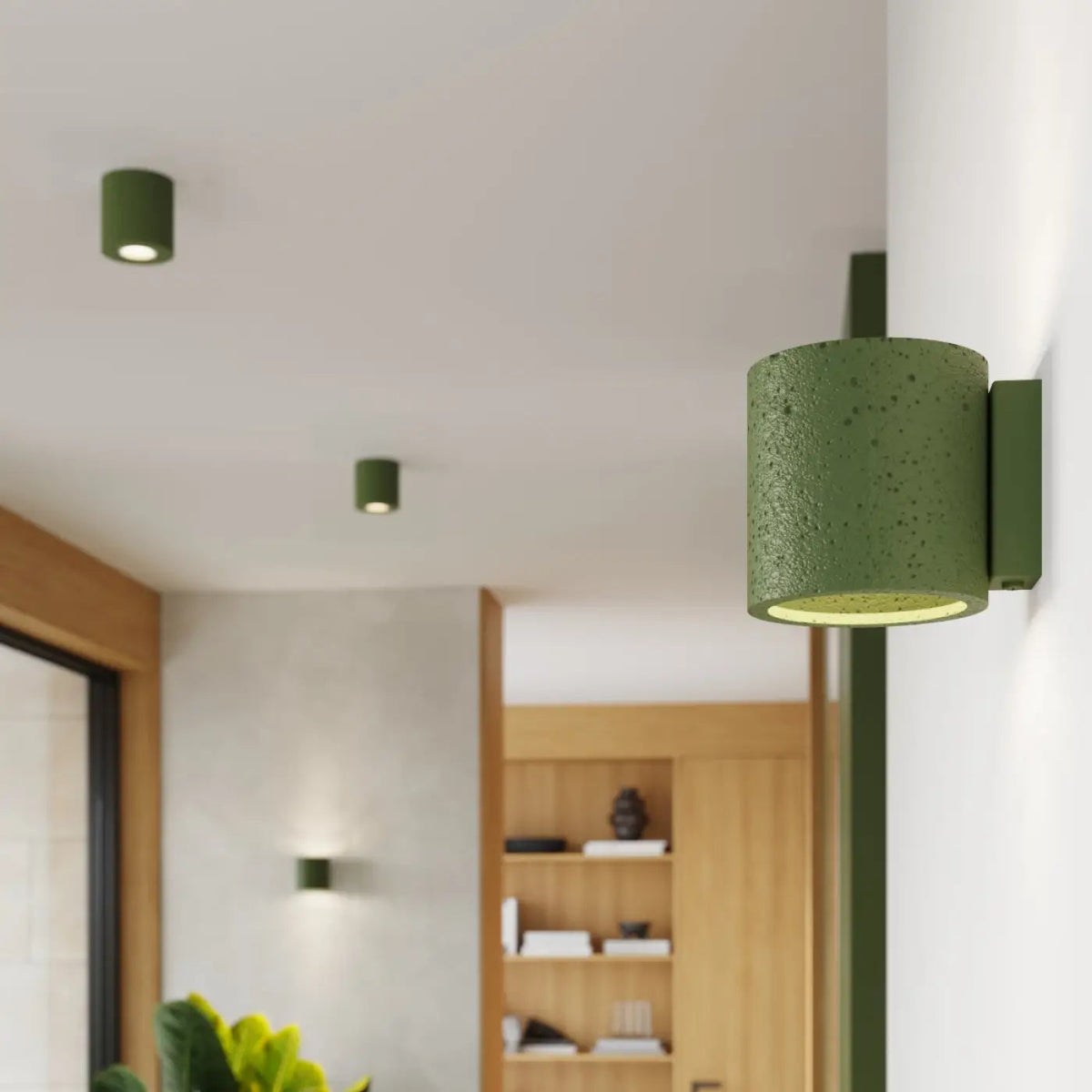 Plafonnier Béton Cylindre Vert Olive - Dalumea - vue 9