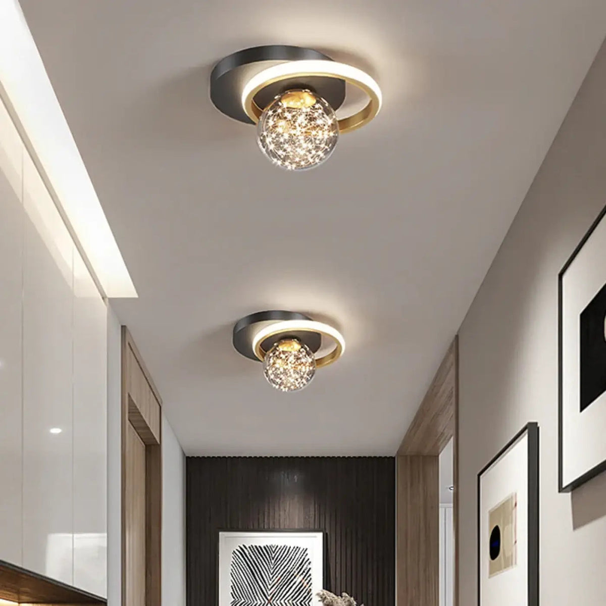 Plafonnier Boule Cristal Design Doré - Dalumea - vue 1