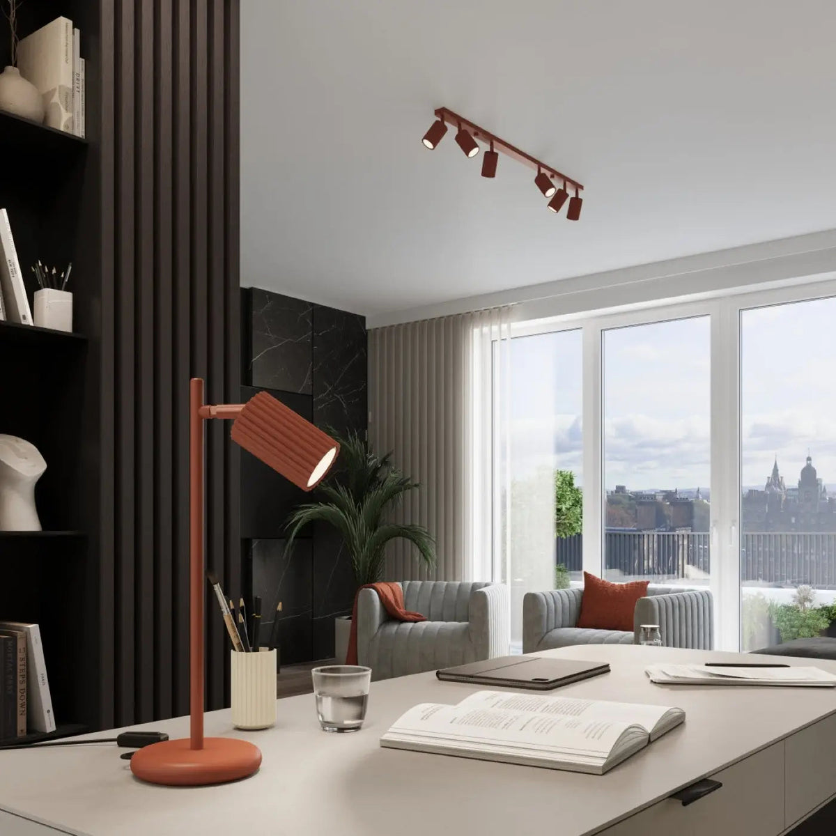 Plafonnier 4 Spots Orientables Rouge Ocre - Dalumea - vue 10