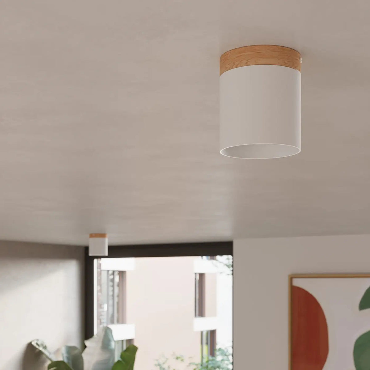 Plafonnier Bois Blanc Cylindrique LED - Dalumea - vue 9