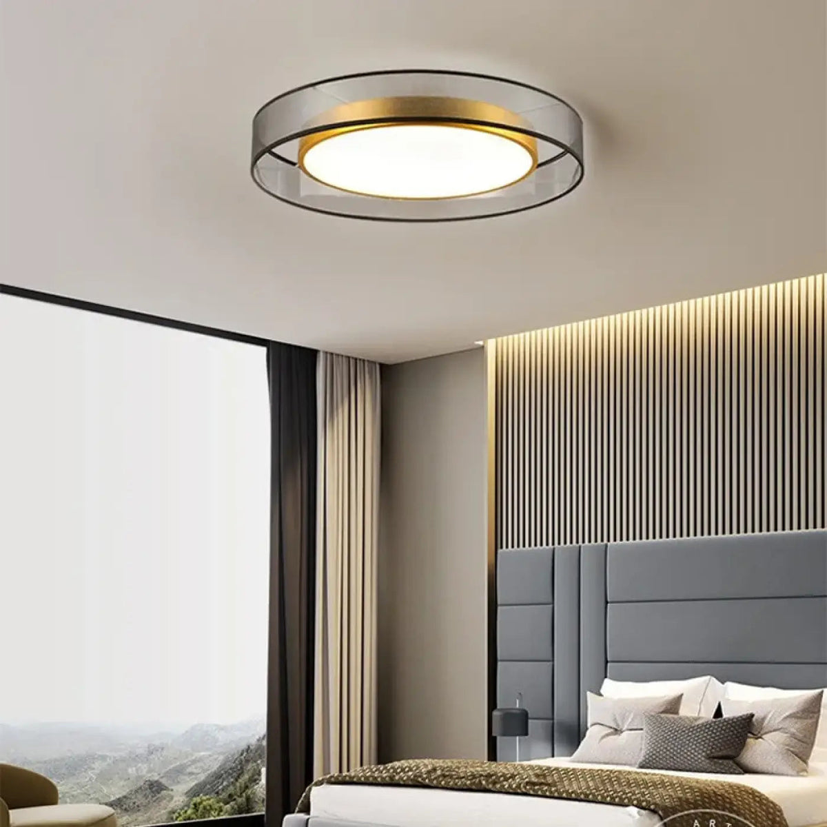 Plafonnier LED Rond Gris Fumé Doré - Dalumea - vue 2
