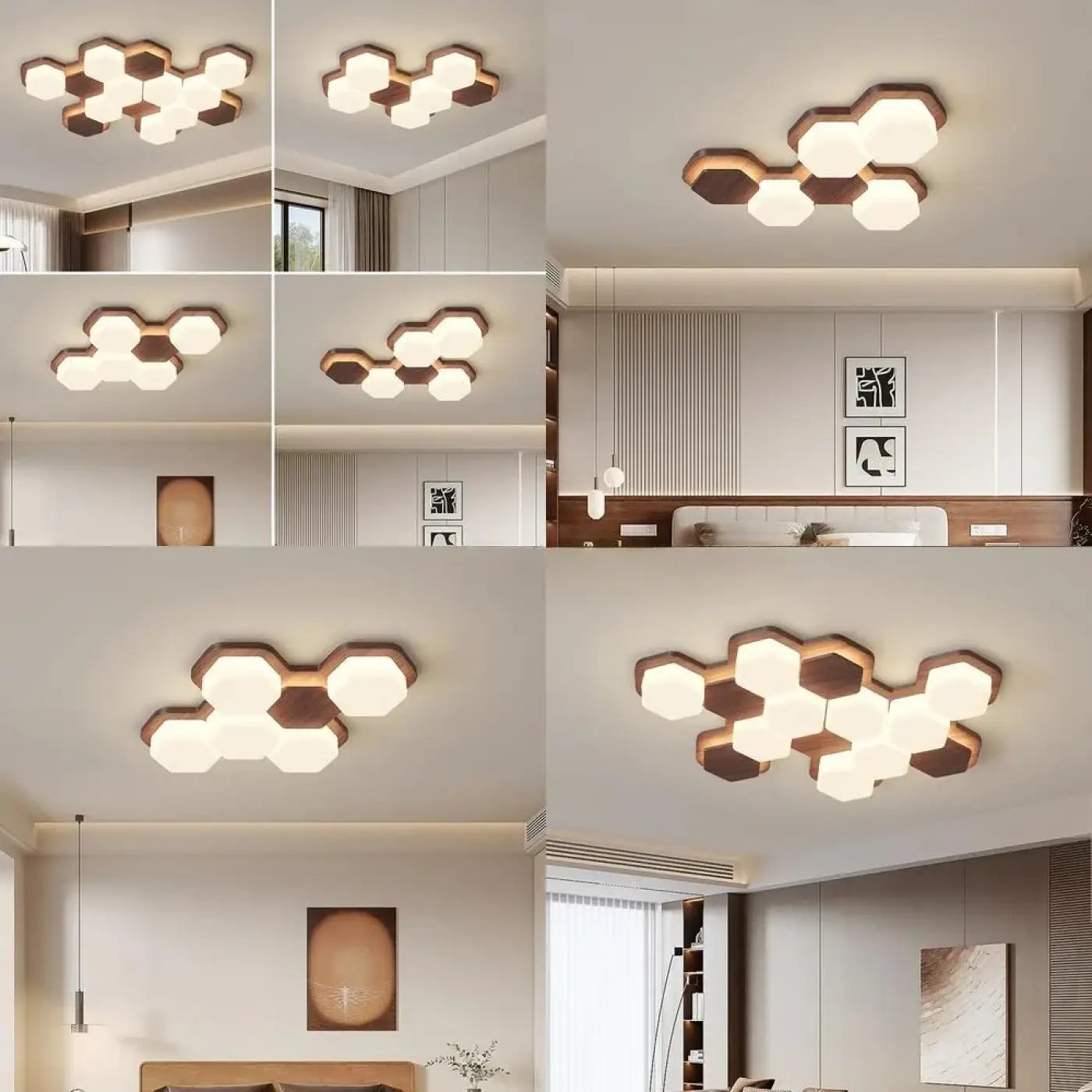 Plafonnier LED Géométrique Bois - Dalumea - vue 6