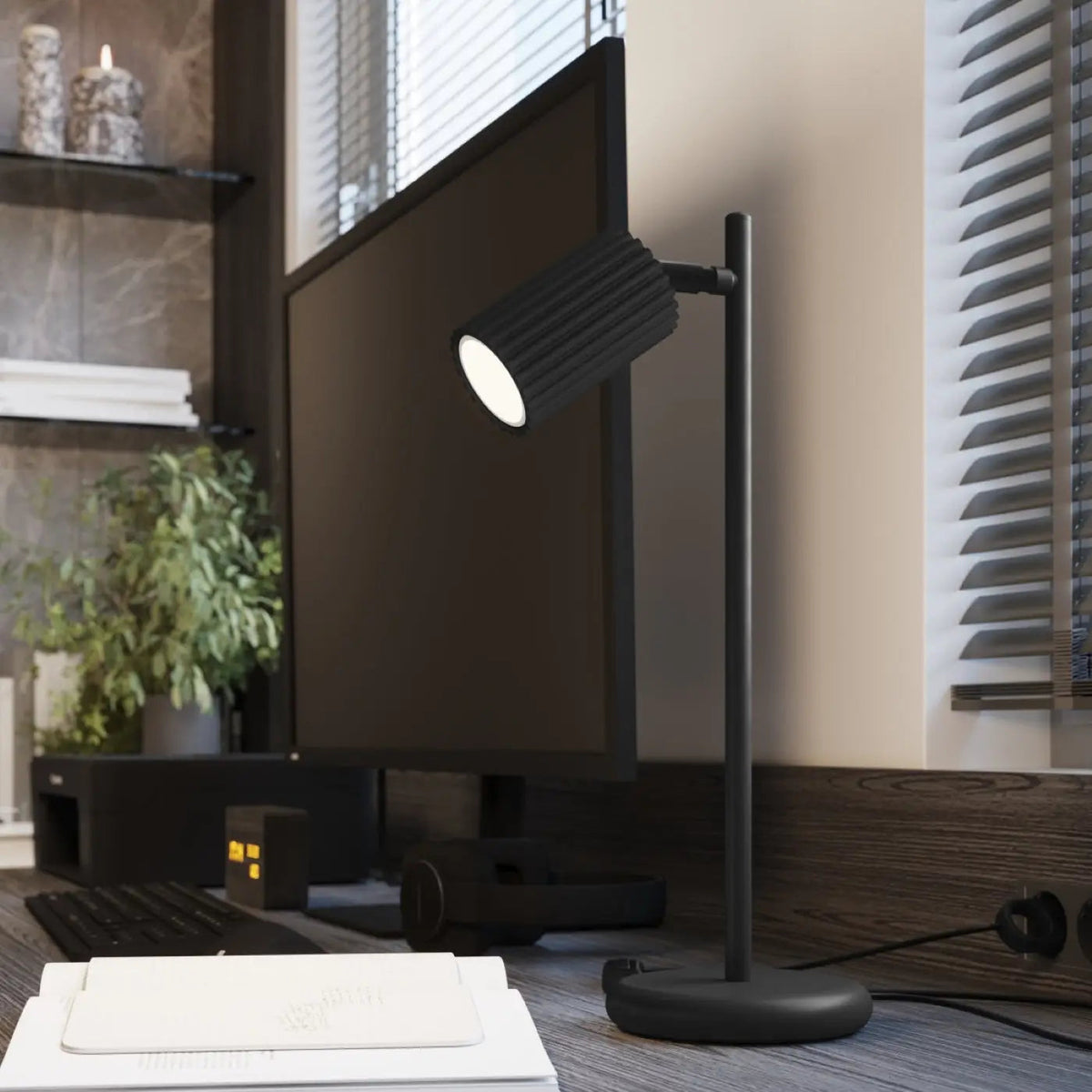 Plafonnier 4 Spots Orientables Cannelé Noir - Dalumea - vue 9