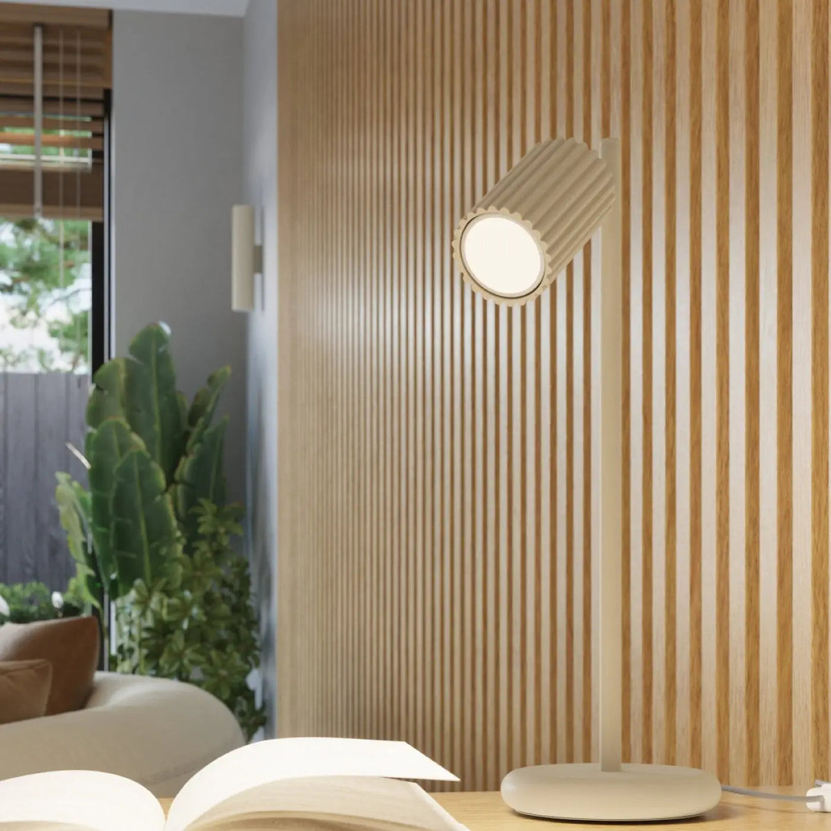 Plafonnier luminaire plafonnier beige a trois spots tubulaires canneles - beige - Dalumea - vue 11