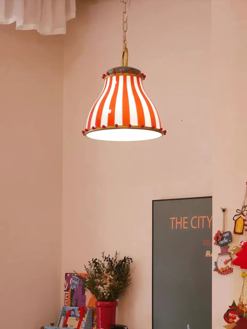 Suspension Luminaire Vintage Rouge Rayé - Dalumea - vue 3