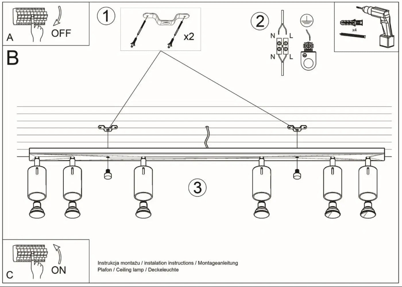 Plafonnier 6 Spots Orientables Lisse Noir - Dalumea - vue 7