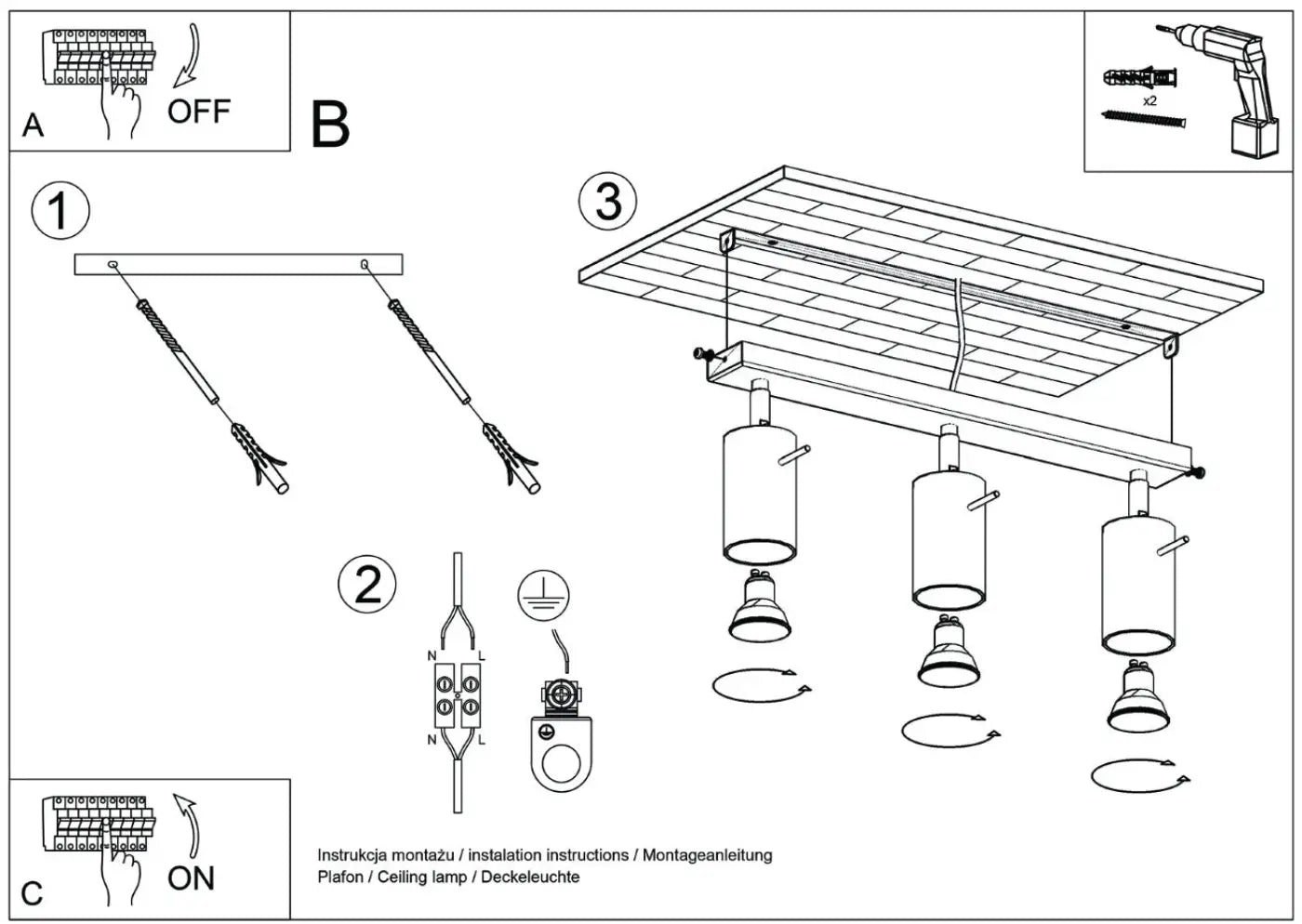 Plafonnier luminaire plafonnier rail trois spots vert olive design moderne - Dalumea - vue 13