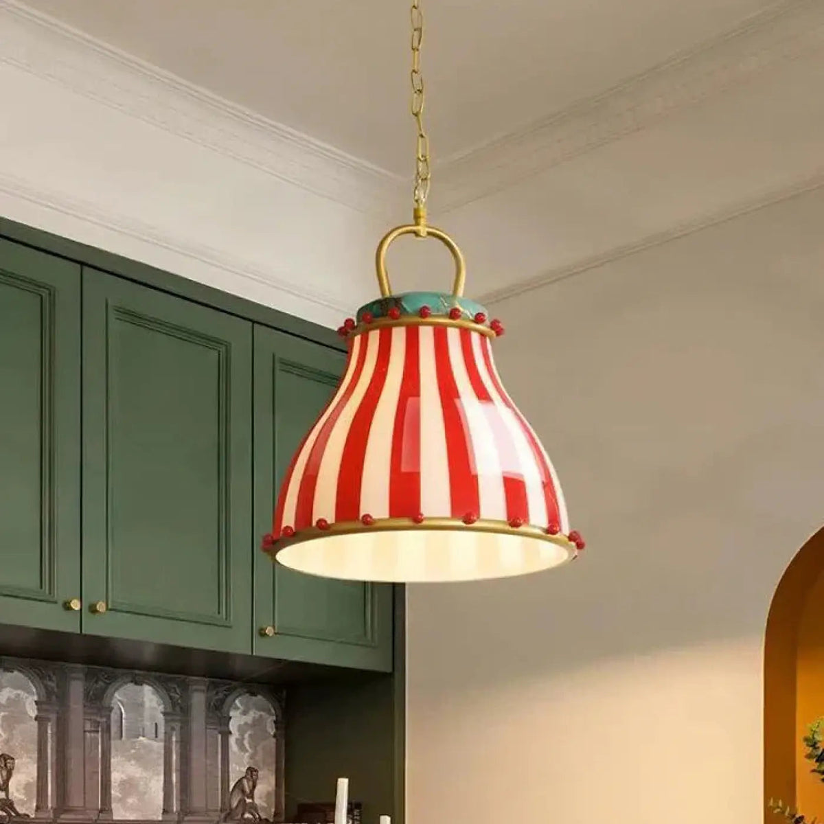 Suspension Luminaire Vintage Rouge Rayé - Dalumea - vue 1