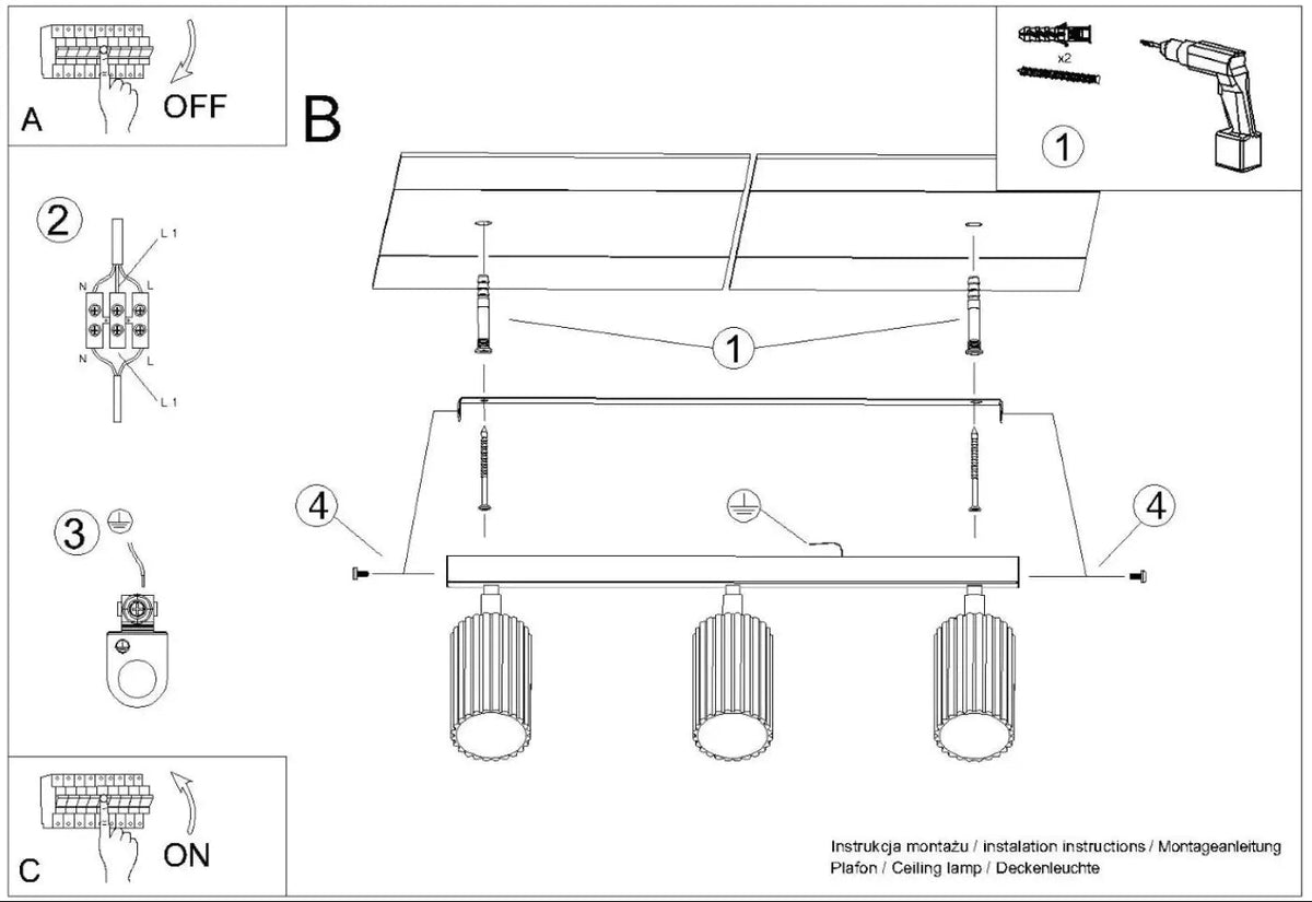 Plafonnier luminaire plafonnier blanc a trois spots cylindriques style moderne - blanc - Dalumea - vue 13