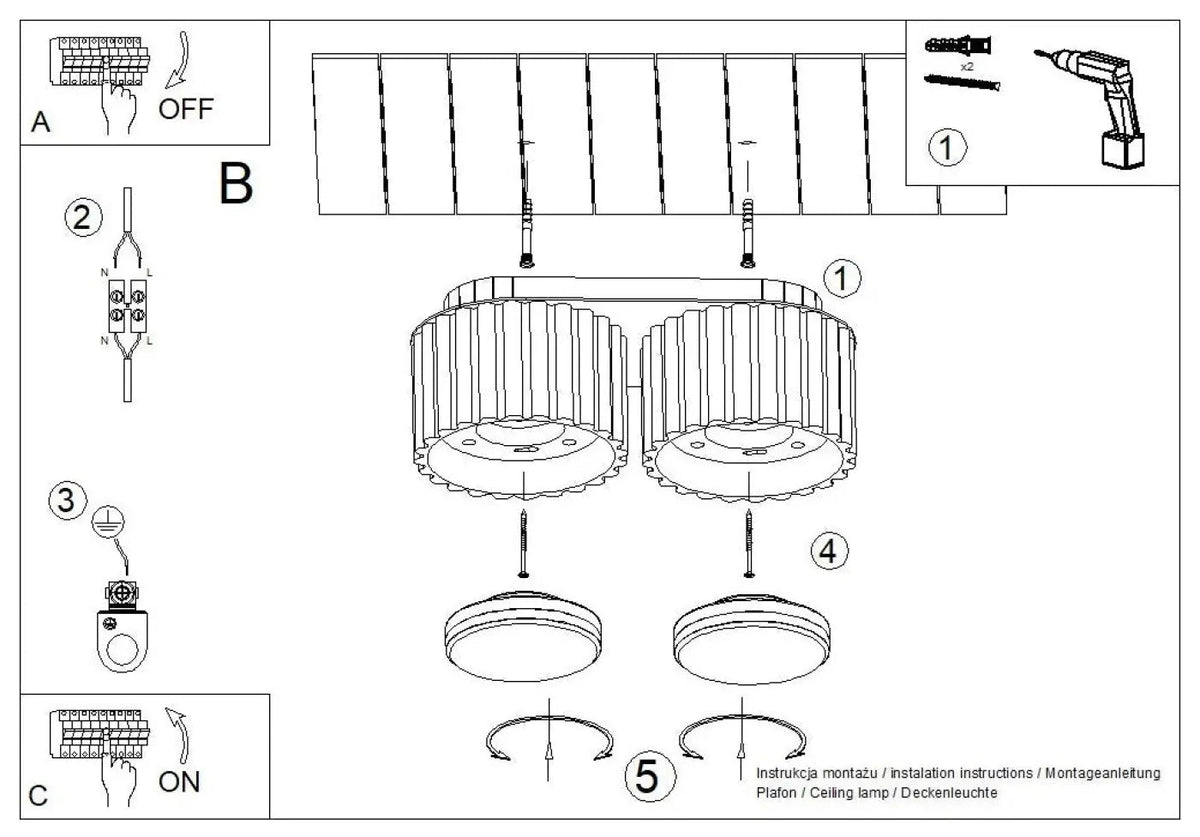 Plafonnier luminaire plafonnier double cylindre strie rouge ochra moderne - Dalumea - vue 11