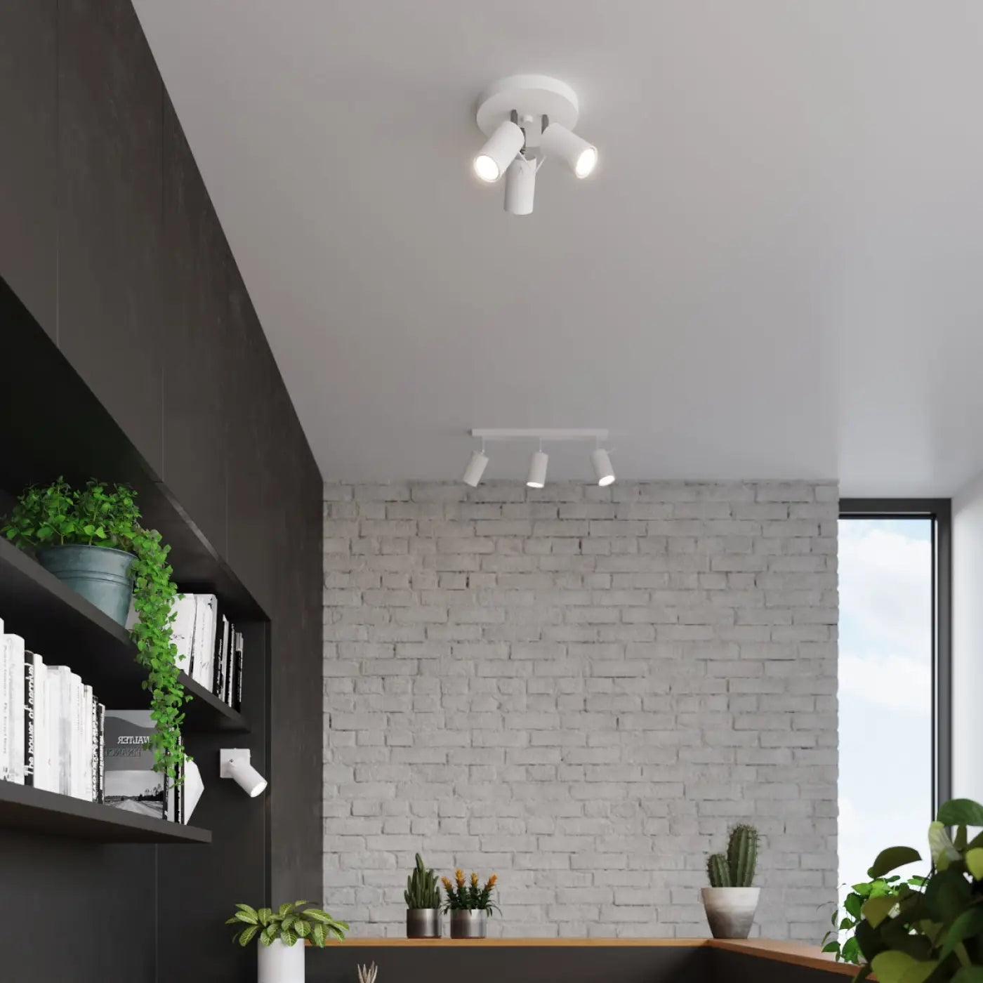Plafonnier 3 Spots Orientables Base Ronde Blanc - Dalumea - vue 4
