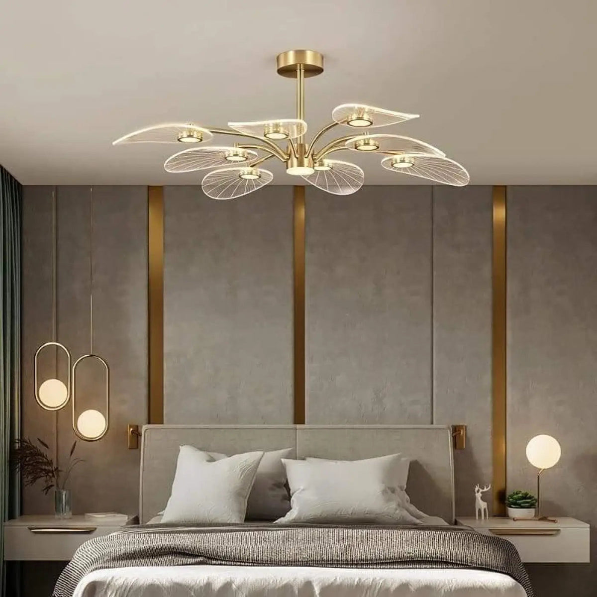 Plafonnier Design Fleur de Lotus Doré Lumière Douce