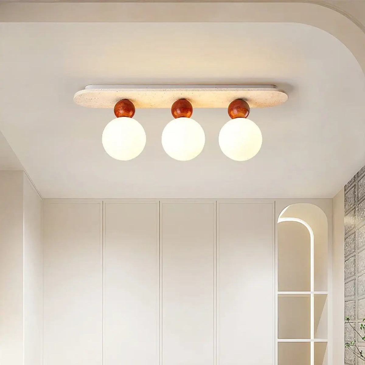 Plafonnier Sphères Béton Bois Design Minimaliste - Dalumea - vue 4