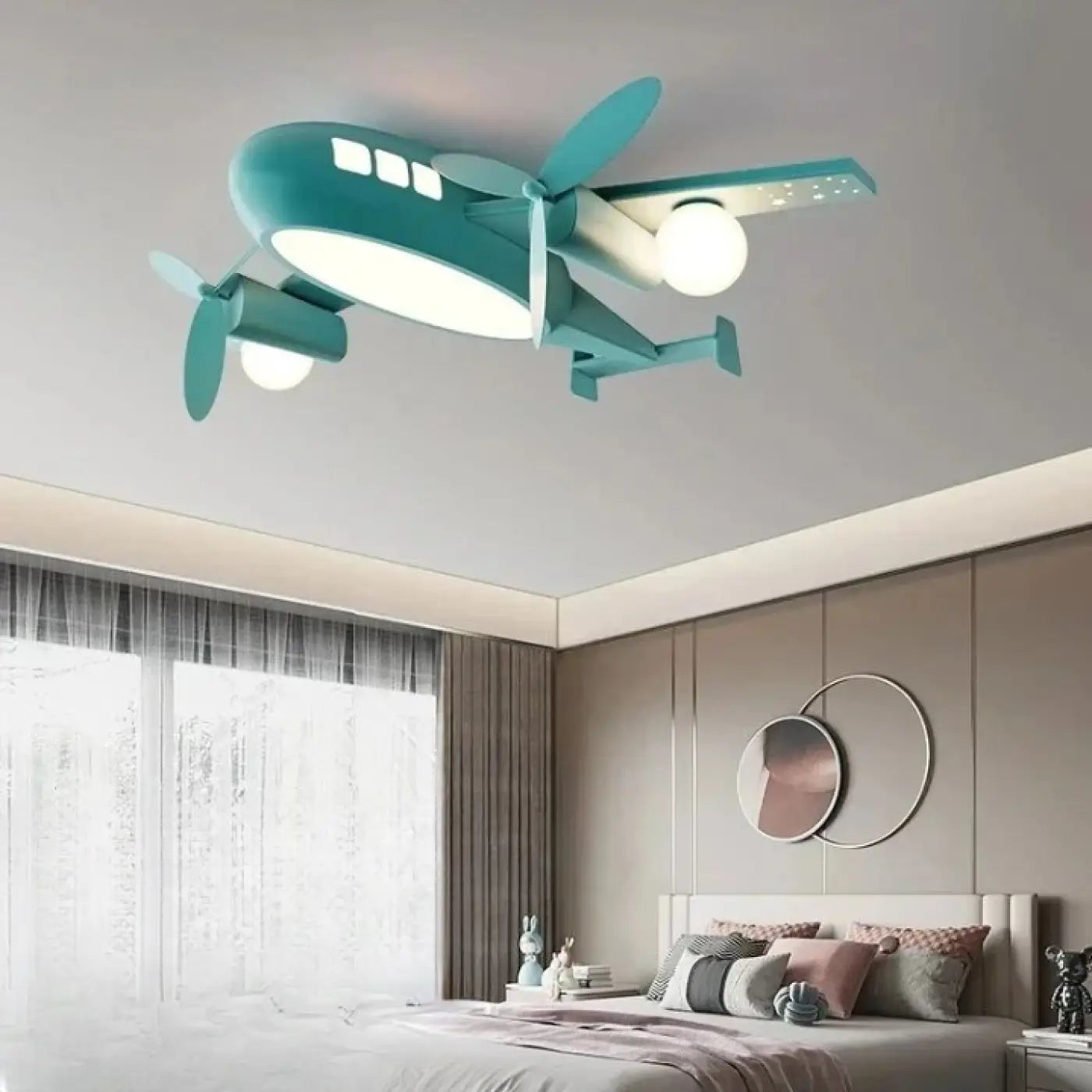 Plafonnier Avion Hublots Gris Chambre Enfant - Dalumea - vue 2