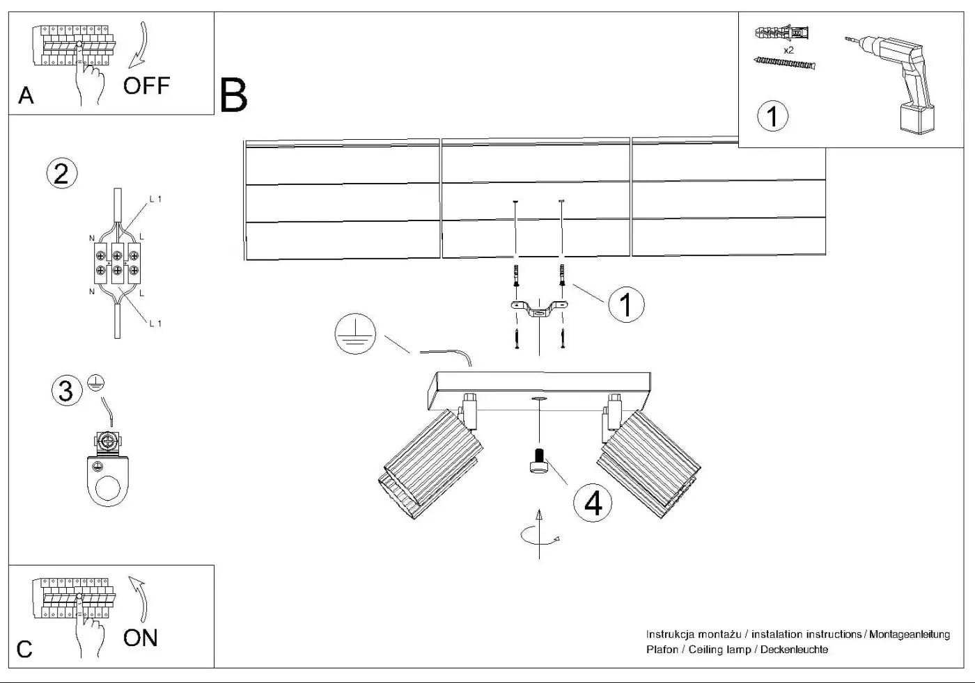 Plafonnier luminaire plafonnier taupe a quatre tetes orientables elegantes - Dalumea - vue 12
