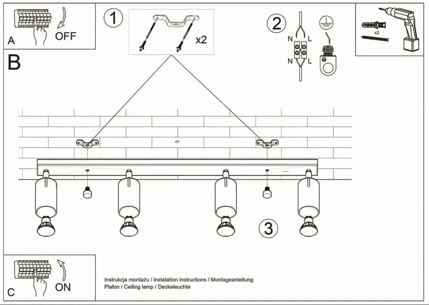 Plafonnier Rail 4 Spots Blanc - Dalumea - vue 7
