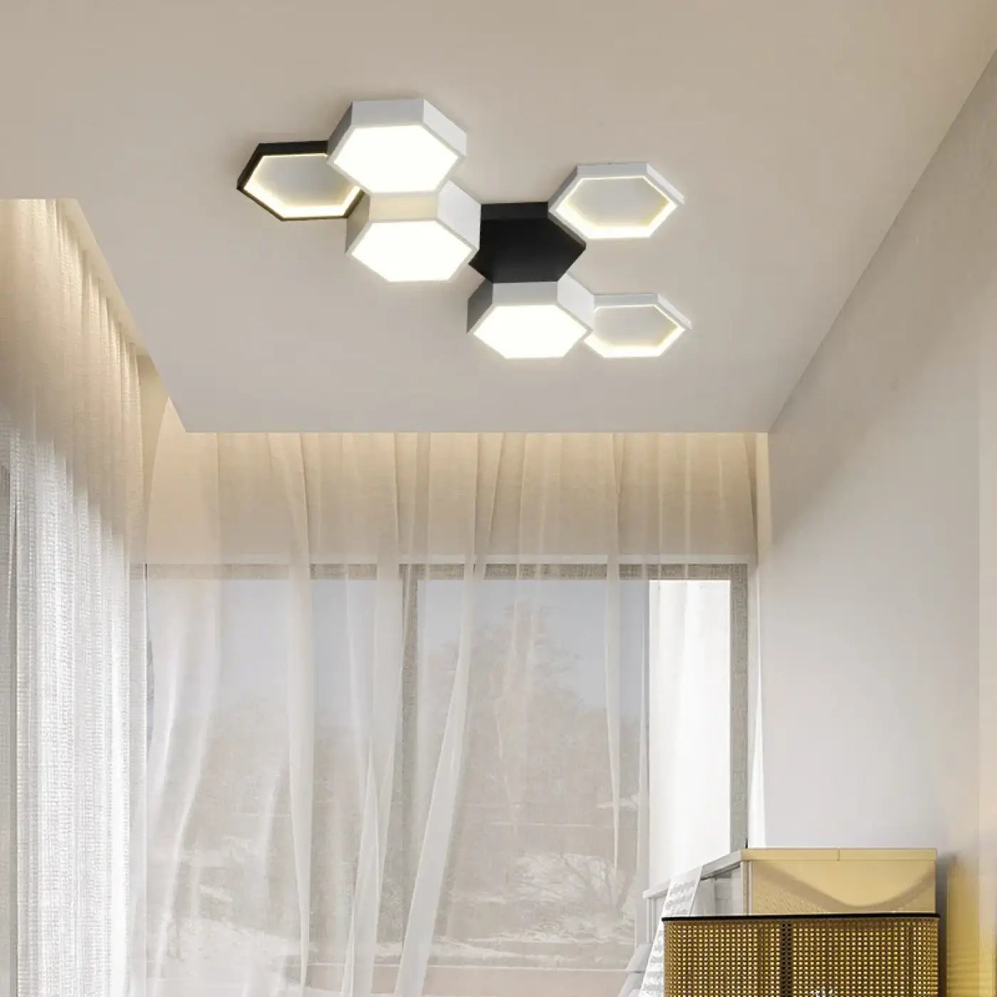 Plafonnier LED Hexagone Noir Blanc - Dalumea - vue 2