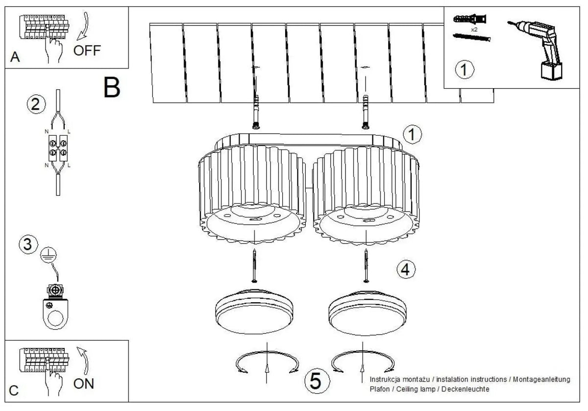 Plafonnier luminaire plafonnier double cylindre strie moka moderne design - Dalumea - vue 11