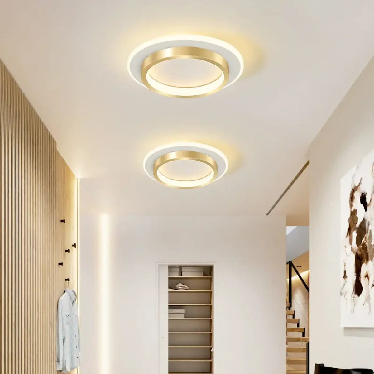 Plafonnier LED Rond Anneau Doré Design Moderne
