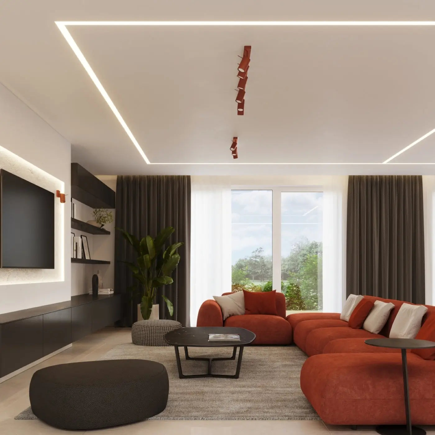 Plafonnier 2 Spots Orientables Rouge Ocre - Dalumea - vue 9