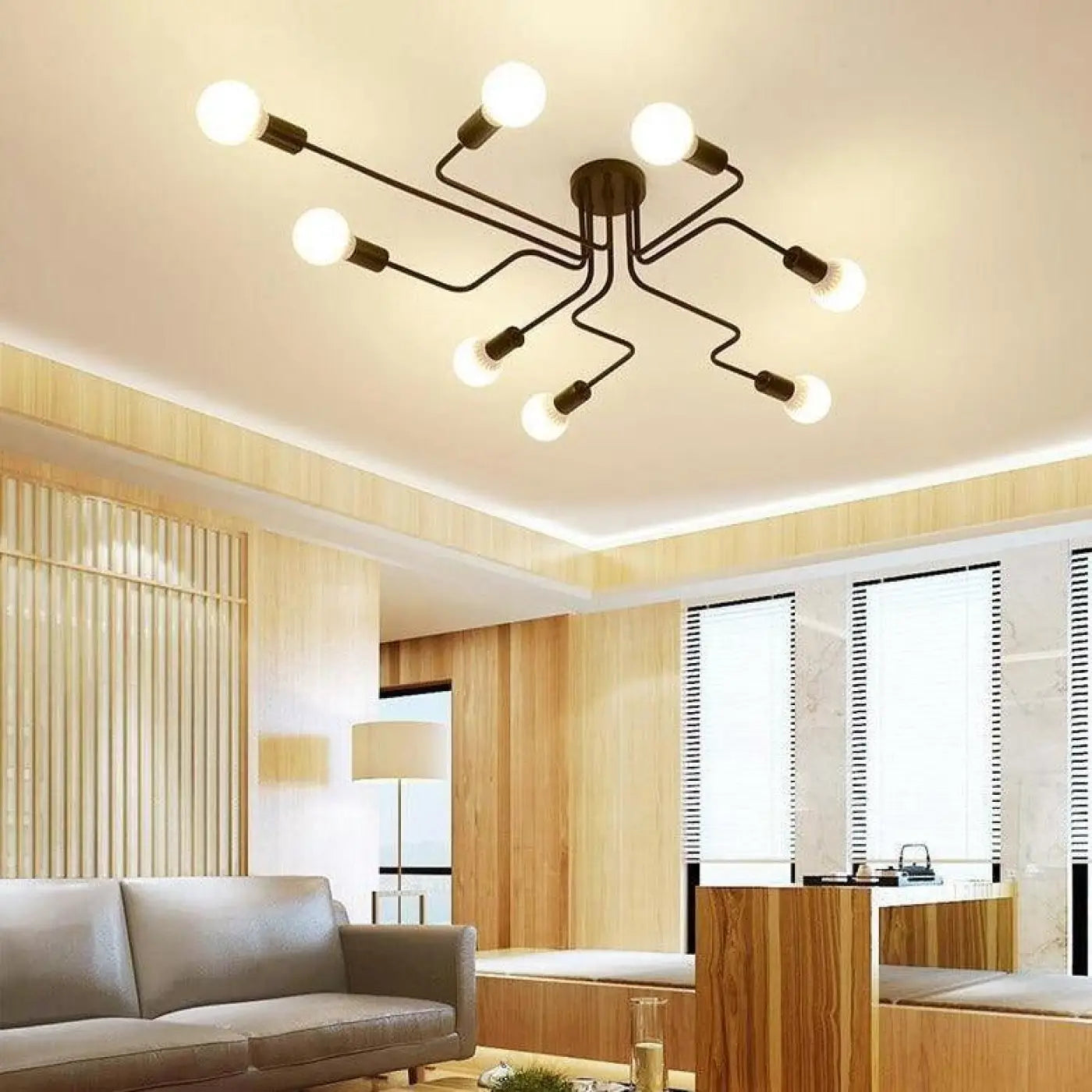Plafonnier LED Ampoules Apparentes Design Noir - Dalumea - vue 3