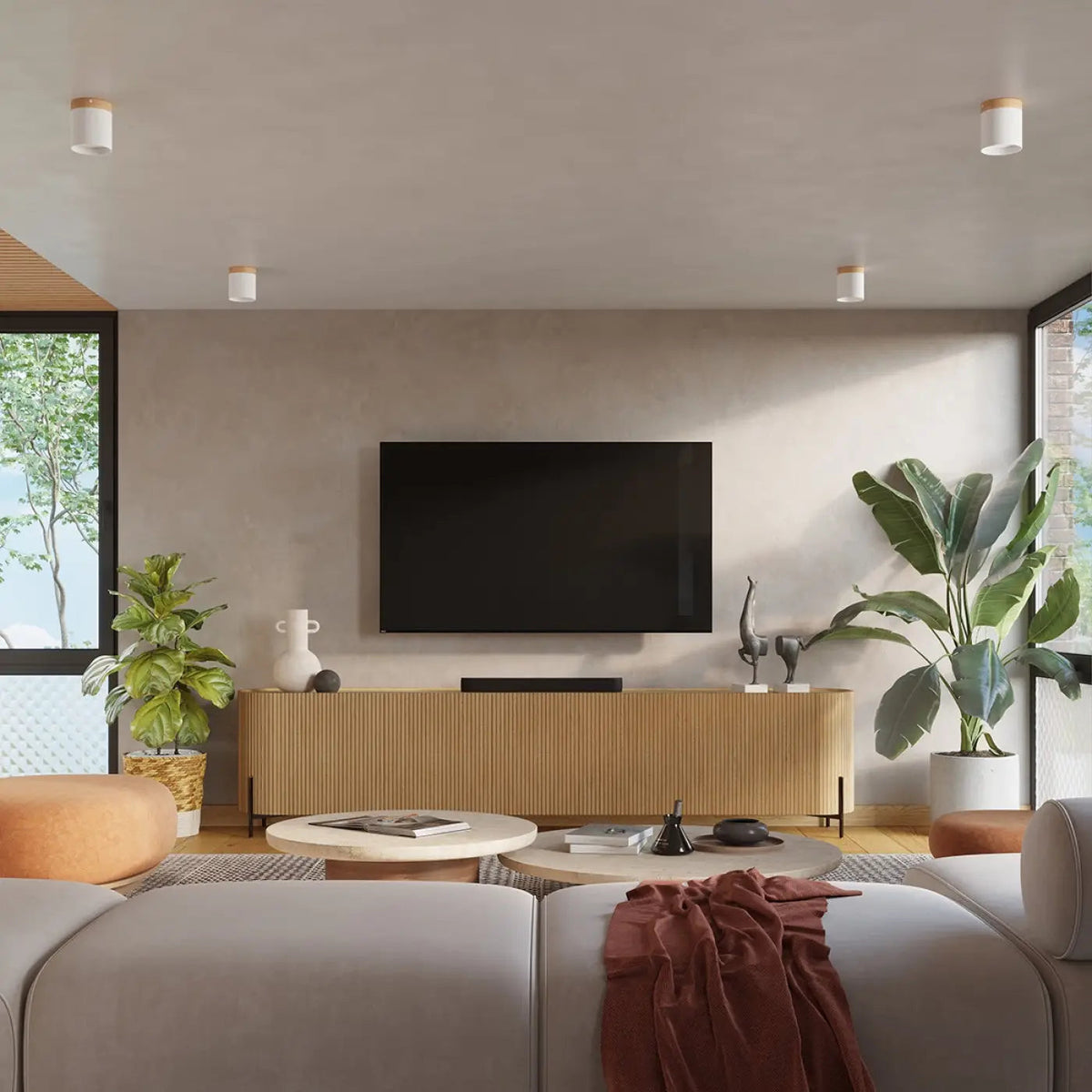 Plafonnier Bois Blanc Cylindrique LED - Dalumea - vue 10