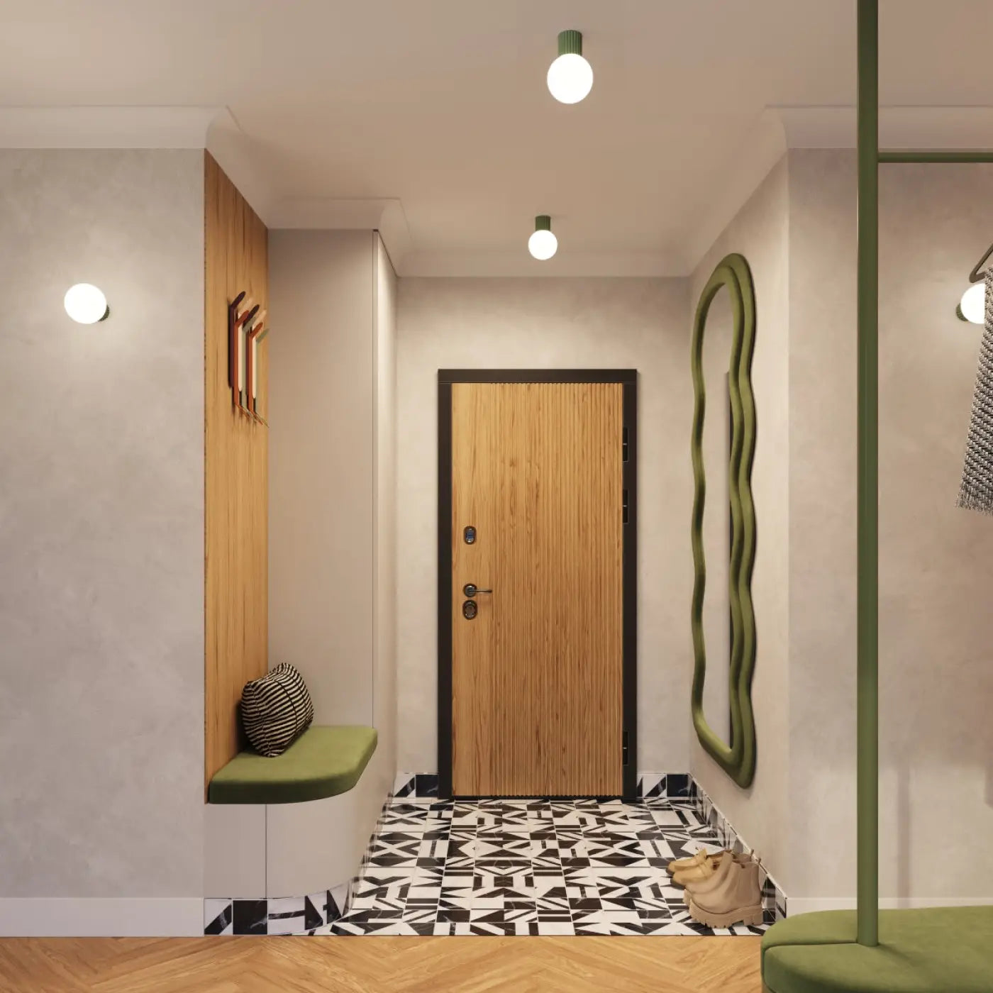 Plafonnier luminaire plafonnier vert olive style minimaliste - bois - Dalumea - vue 1
