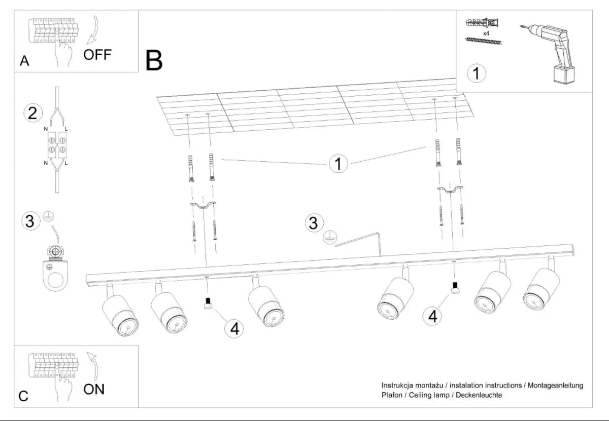 Plafonnier Rail 6 Spots Noir Doré - Dalumea - vue 8