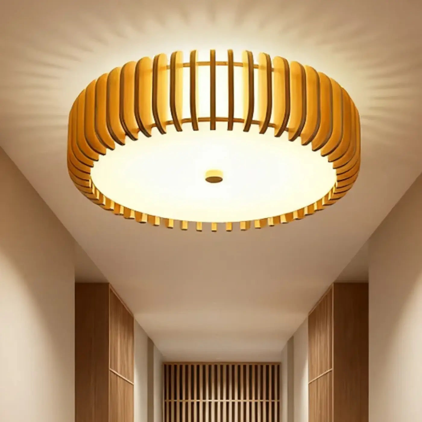Plafonnier Rond Bois Lattes Scandinave - Dalumea - vue 1