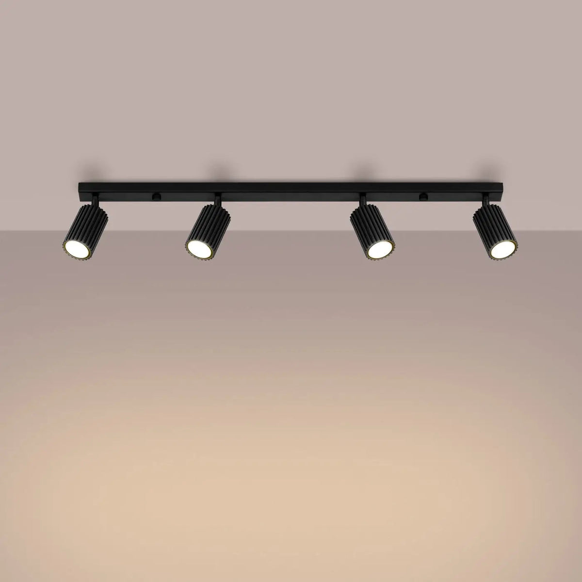 Plafonnier 4 Spots Orientables Cannelé Noir - Dalumea - vue 1