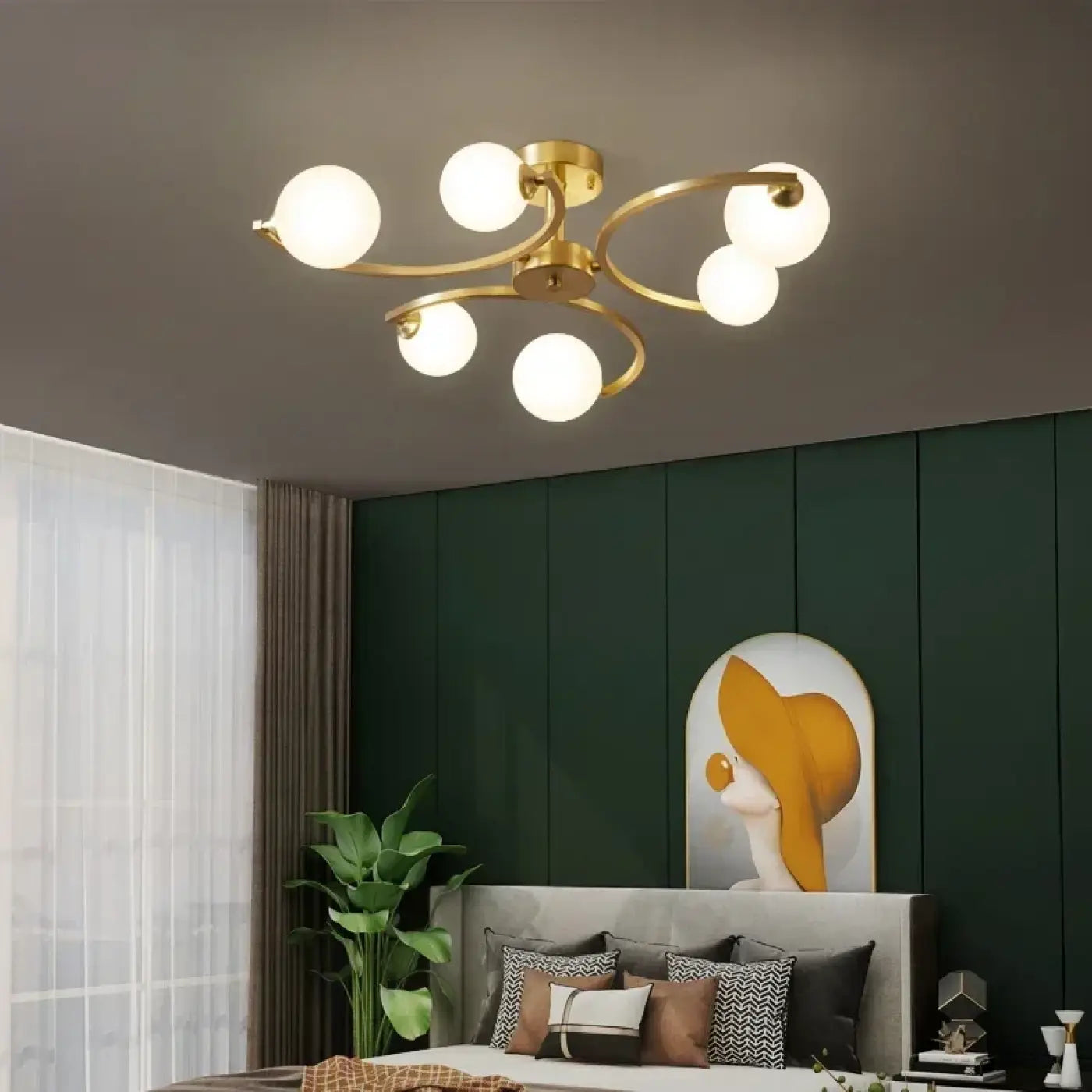 Plafonnier Doré Globes Opalins - Dalumea - vue 5