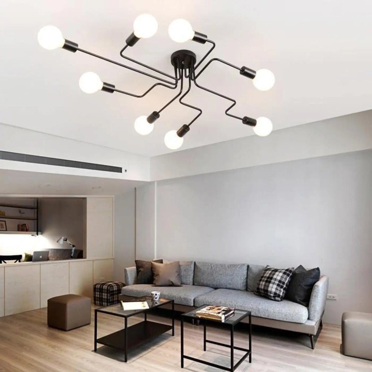 Plafonnier LED Ampoules Apparentes Design Noir - Dalumea - vue 2
