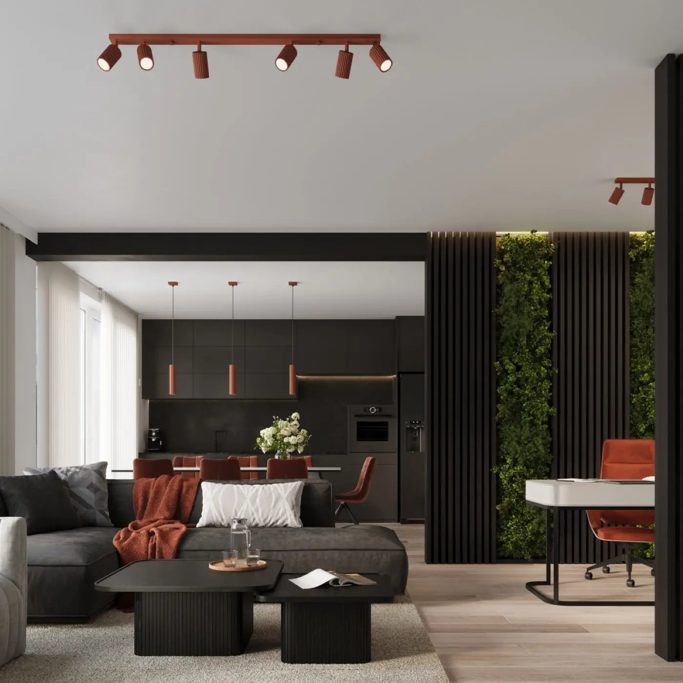 Plafonnier 4 Spots Orientables Rouge Ocre - Dalumea - vue 9