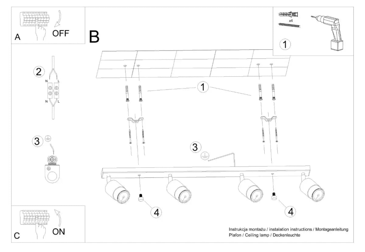Plafonnier 4 Spots Orientables Noir Doré - Dalumea - vue 8